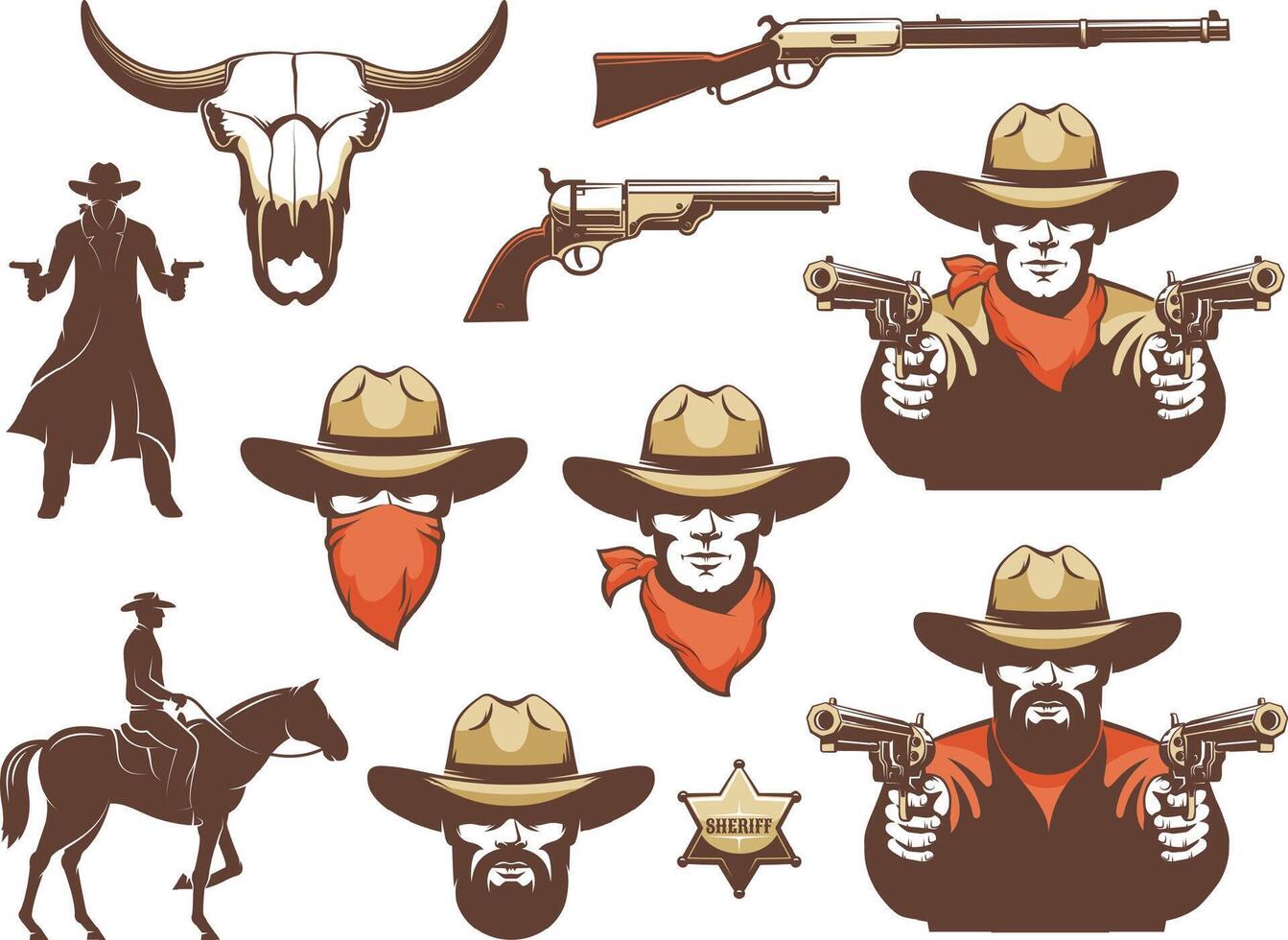 wild west cowboy en wapens en ontwerp elementen vector