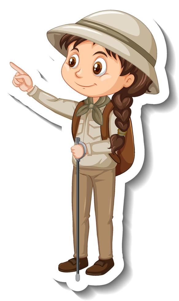 meisje in safari outfit stripfiguur sticker vector