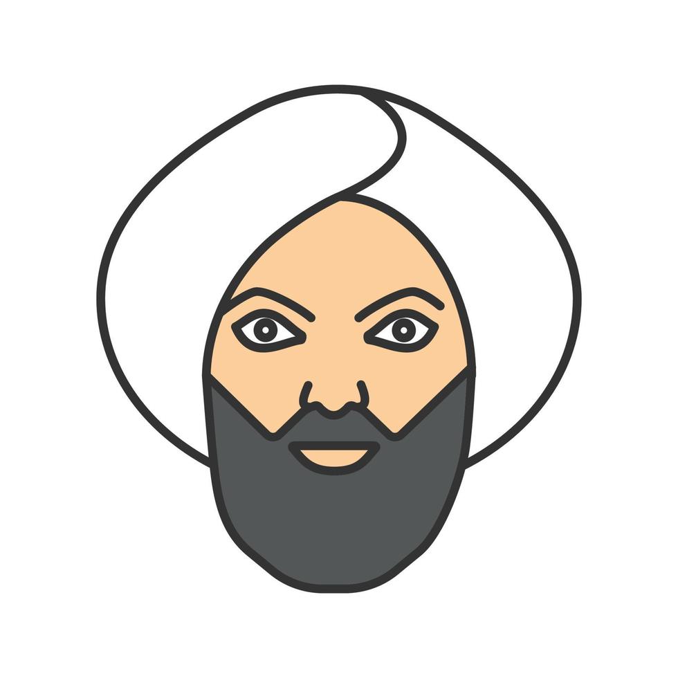 moslim man kleur icoon. man in Turkse tulband. sjeik. geïsoleerde vectorillustratie vector