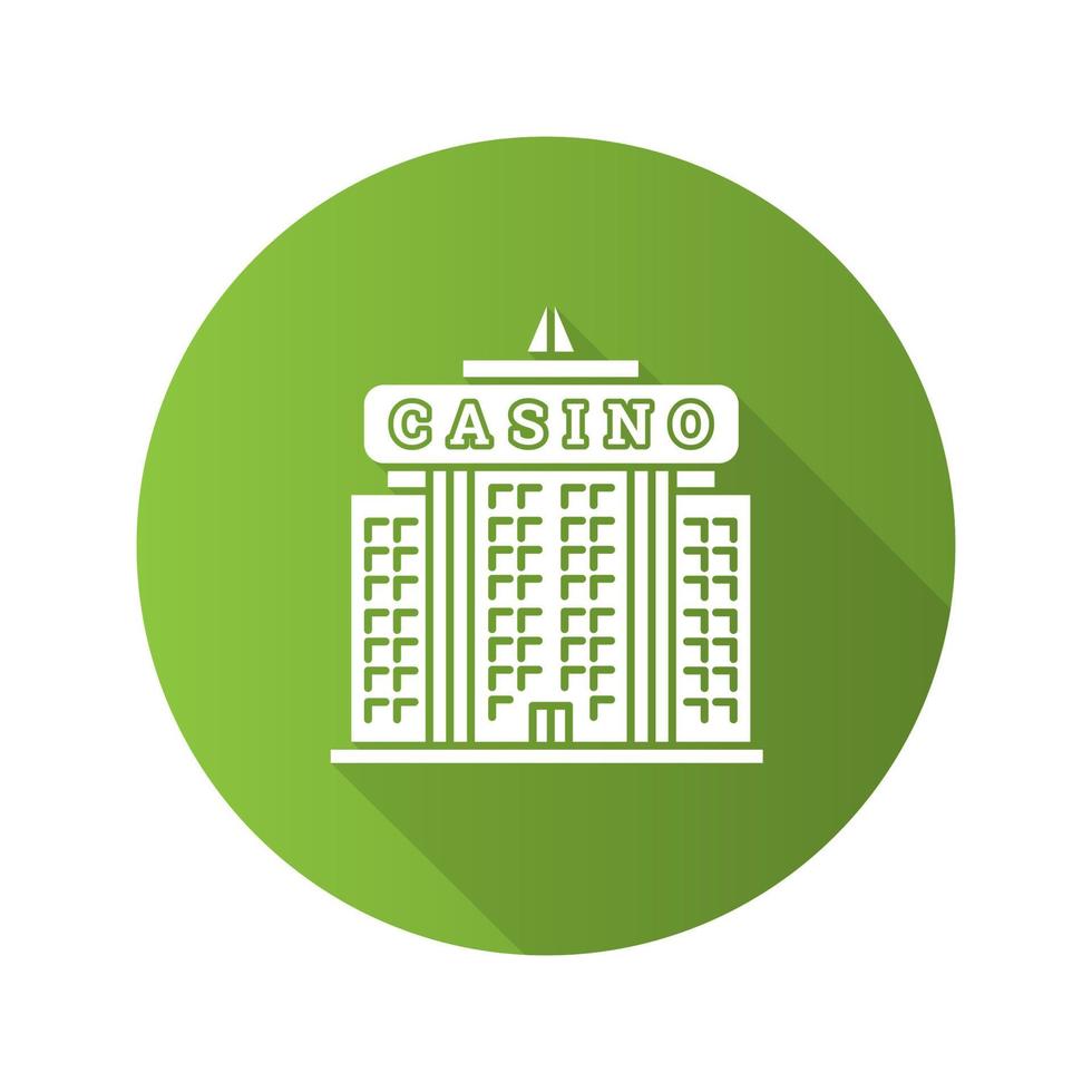 casino gebouw plat ontwerp lange schaduw glyph pictogram. hotel. vector silhouet illustratie