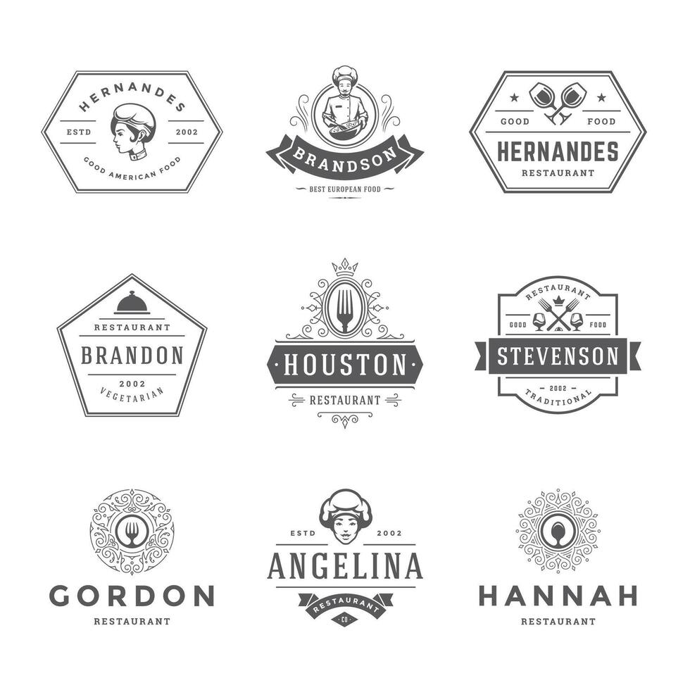 restaurant logos en badges Sjablonen reeks illustratie. vector