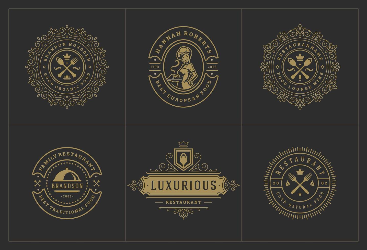 restaurant logos en badges Sjablonen reeks illustratie. vector