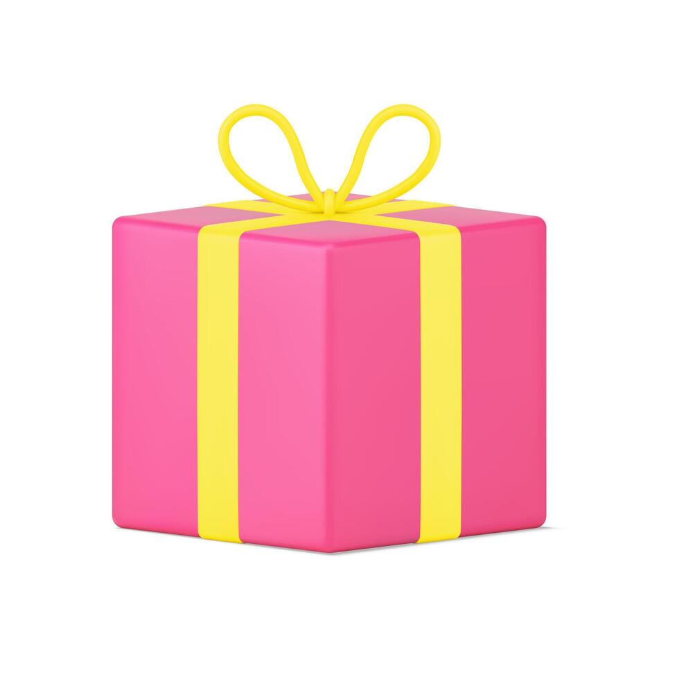 rood verrassing geschenk 3d icoon. volumetrisch doos met geel linten en boog Aan deksel vector