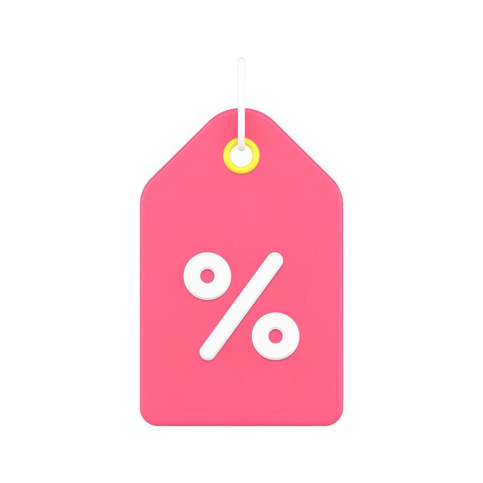 procent korting label 3d icoon. roze coupon met afzet uitverkoop label vector