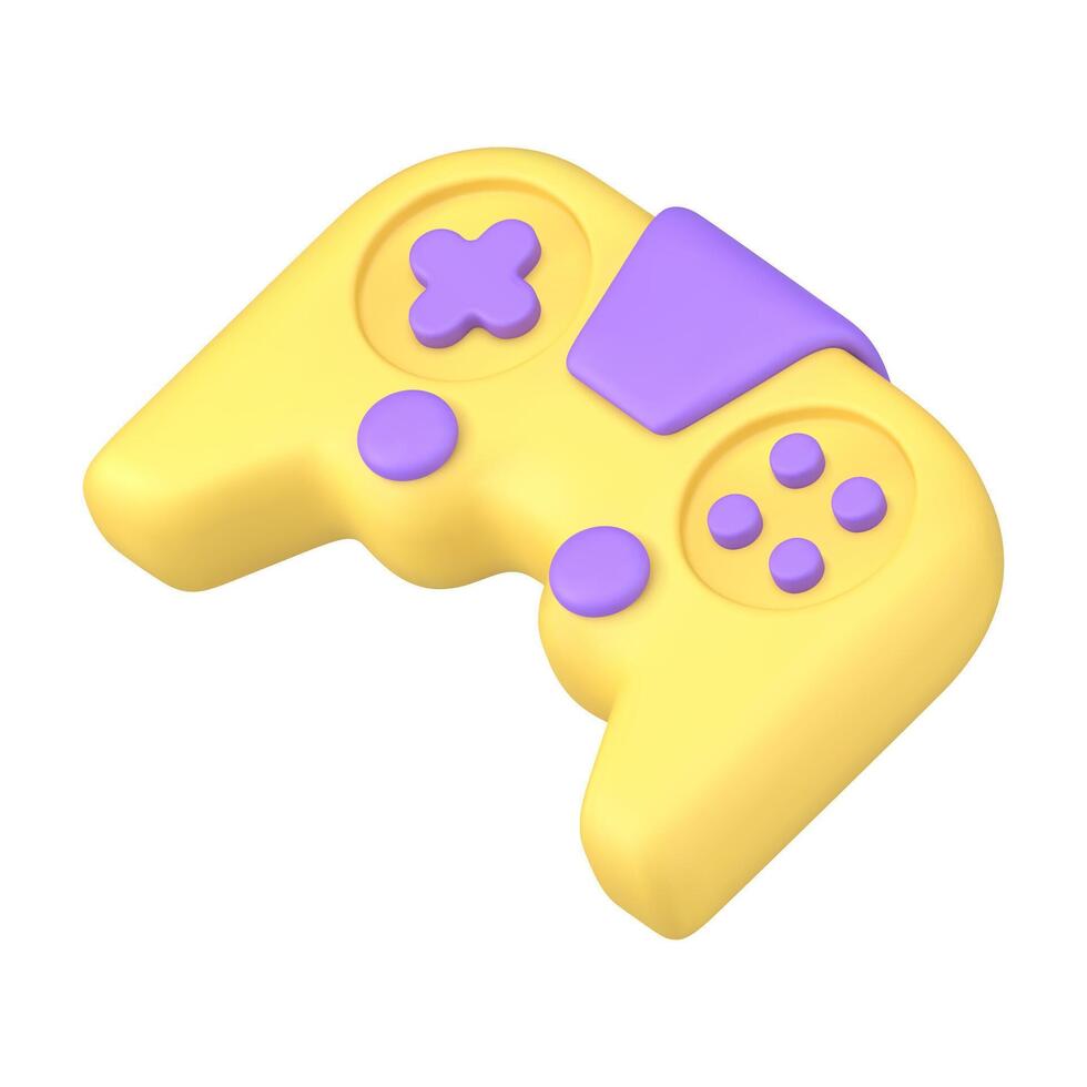 geel en Purper spel bedieningshendel met toetsen diagonaal geplaatst gaming troosten 3d icoon vector