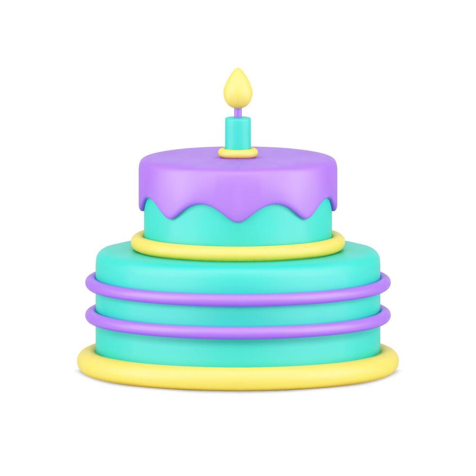 zoet feestelijk taart verjaardag viering heerlijk een brandend kaars realistisch 3d icoon vector