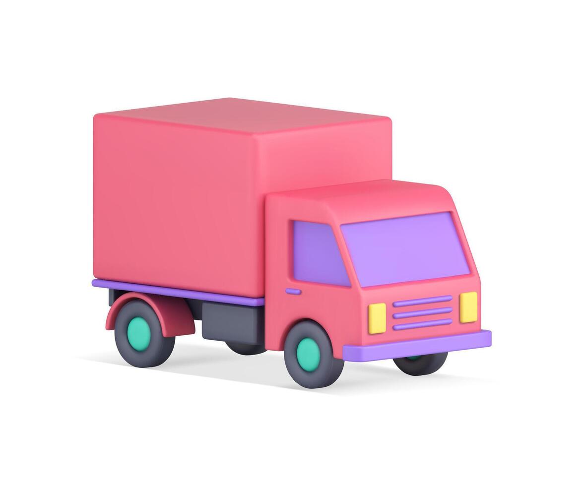 roze vrachtauto lading logistiek levering goederen bestellen uitdrukken vervoer realistisch 3d icoon vector