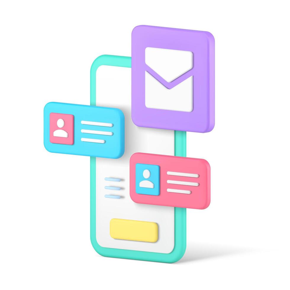 smartphone communicatie mobiel app inkomend bericht brief contacten knop realistisch 3d icoon vector
