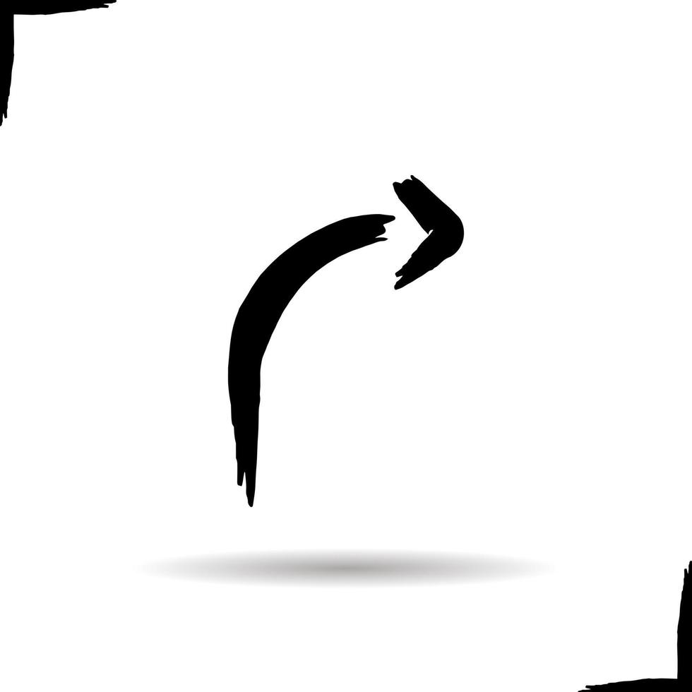 gebogen pijl naar rechts. slagschaduw penseelstreek richting symbool. vector geïsoleerde illustratie