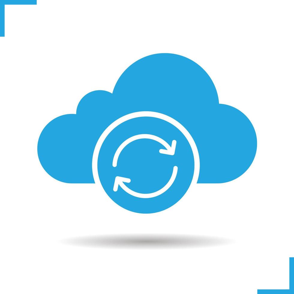 glyph-pictogram voor cloudopslag. slagschaduw silhouet symbool. cloud computing herladen. negatieve ruimte. vector geïsoleerde illustratie