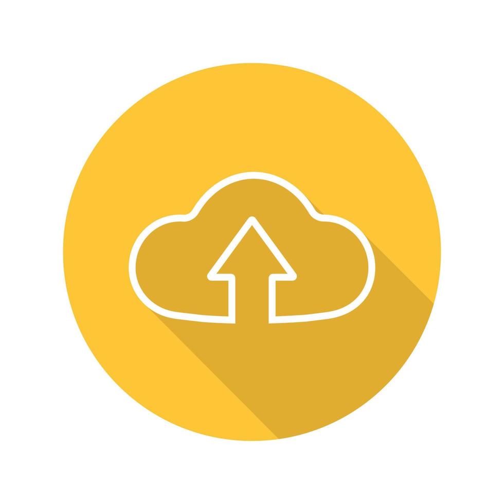 cloudopslagbestanden uploaden. plat lineair lang schaduwpictogram. cloud computing. vector lijn symbool