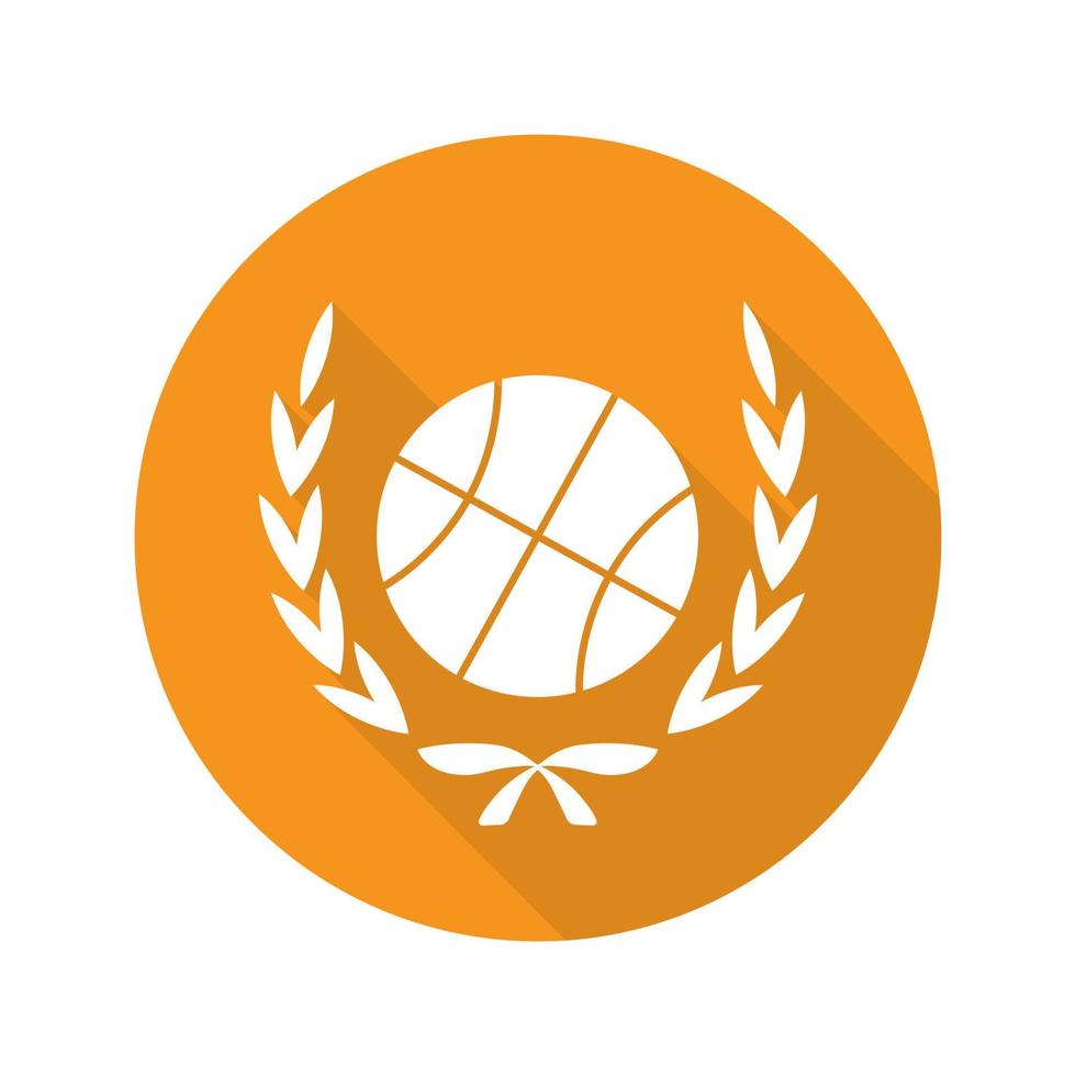 basketbalkampioenschap platte ontwerp lange schaduw pictogram. basketbalbal in lauwerkrans. vector silhouet symbool