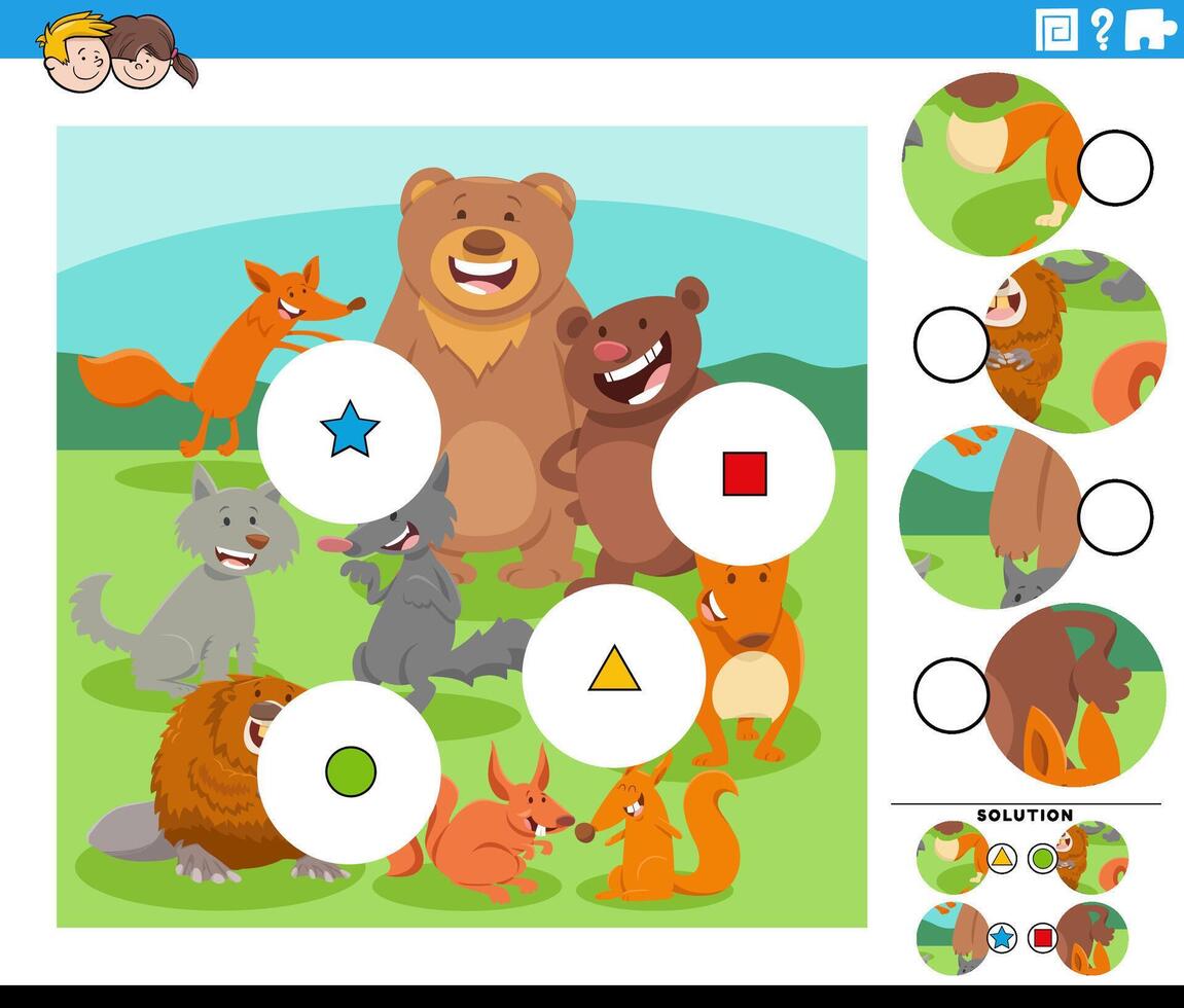 bij elkaar passen de stukken werkzaamheid met tekenfilm wild dieren vector