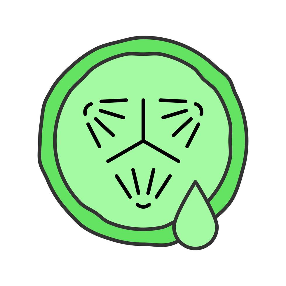 plakje komkommer met sap drop kleur icoon. spa. komkommer gezichtsmasker. geïsoleerde vectorillustratie vector