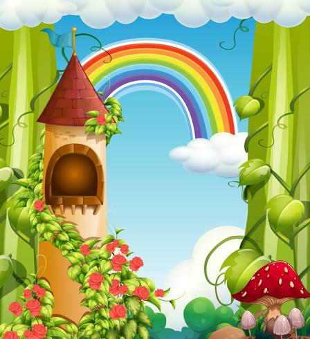 Rainbow Fairytale Castle and Nature vector