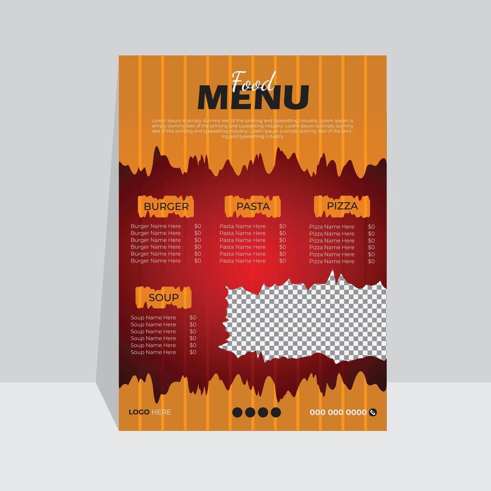 creatief en hedendaags van een kleurrijk, donker gekleurd voedsel menu ontwerp vector