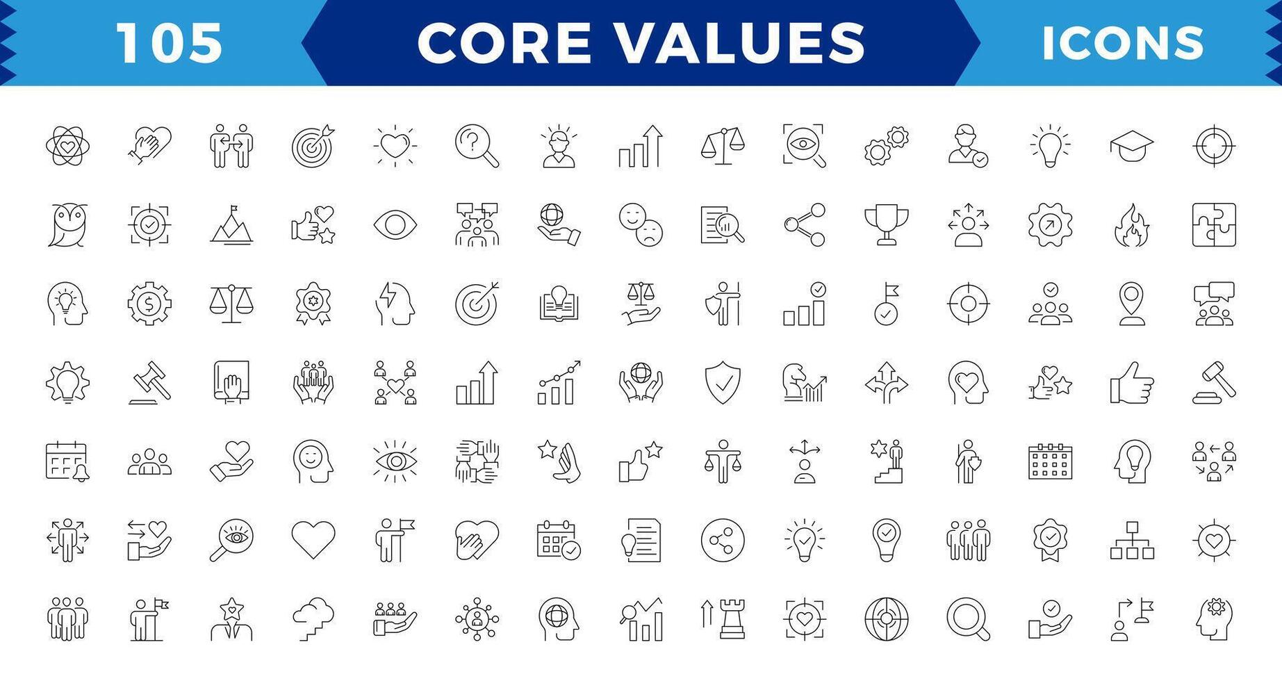 gemakkelijk pixel perfect reeks van kern waarden, doelen en doelwit verwant lijn pictogrammen. bevat dun pictogrammen net zo prestatie, wil naar winnen, empathie, doel, motivatie en meer. bewerkbare beroerte vector