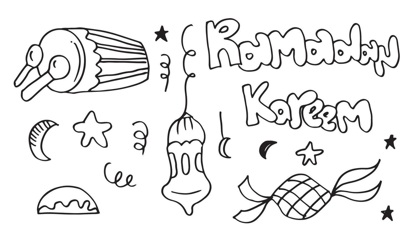 Ramadan kareem met hand- getrokken tekening stijl. viering in idul fitri Aan wit achtergrond. vector