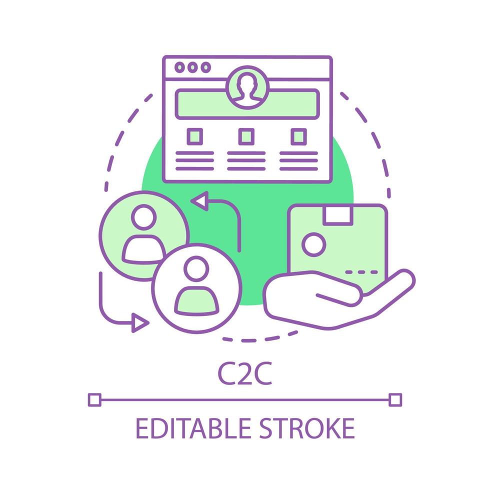 c2c concept icoon. commerciële relatie idee dunne lijn illustratie. e-commerce met verkoop tussen consumenten. webportaal met aankoopadvertentie. vector geïsoleerde overzichtstekening. bewerkbare streek