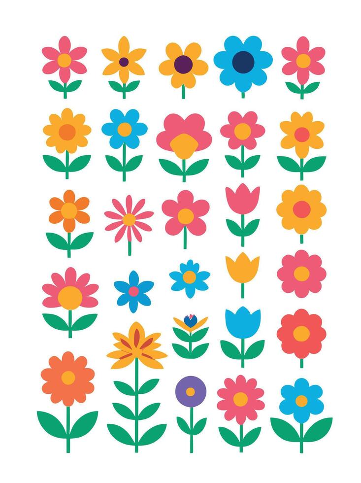 gemakkelijk abstract hand- getrokken divers vormen en vlak bloem. natuur bloemen en bladeren illustratie Aan wit achtergrond vector
