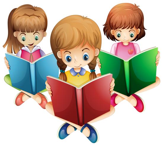 Drie meisjes die boeken lezen vector