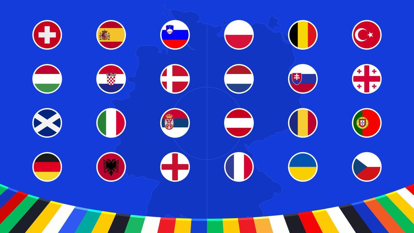 vlaggen van allemaal teams van landen deelnemen in de finale van de Amerikaans voetbal toernooi in Duitsland 2024. vector