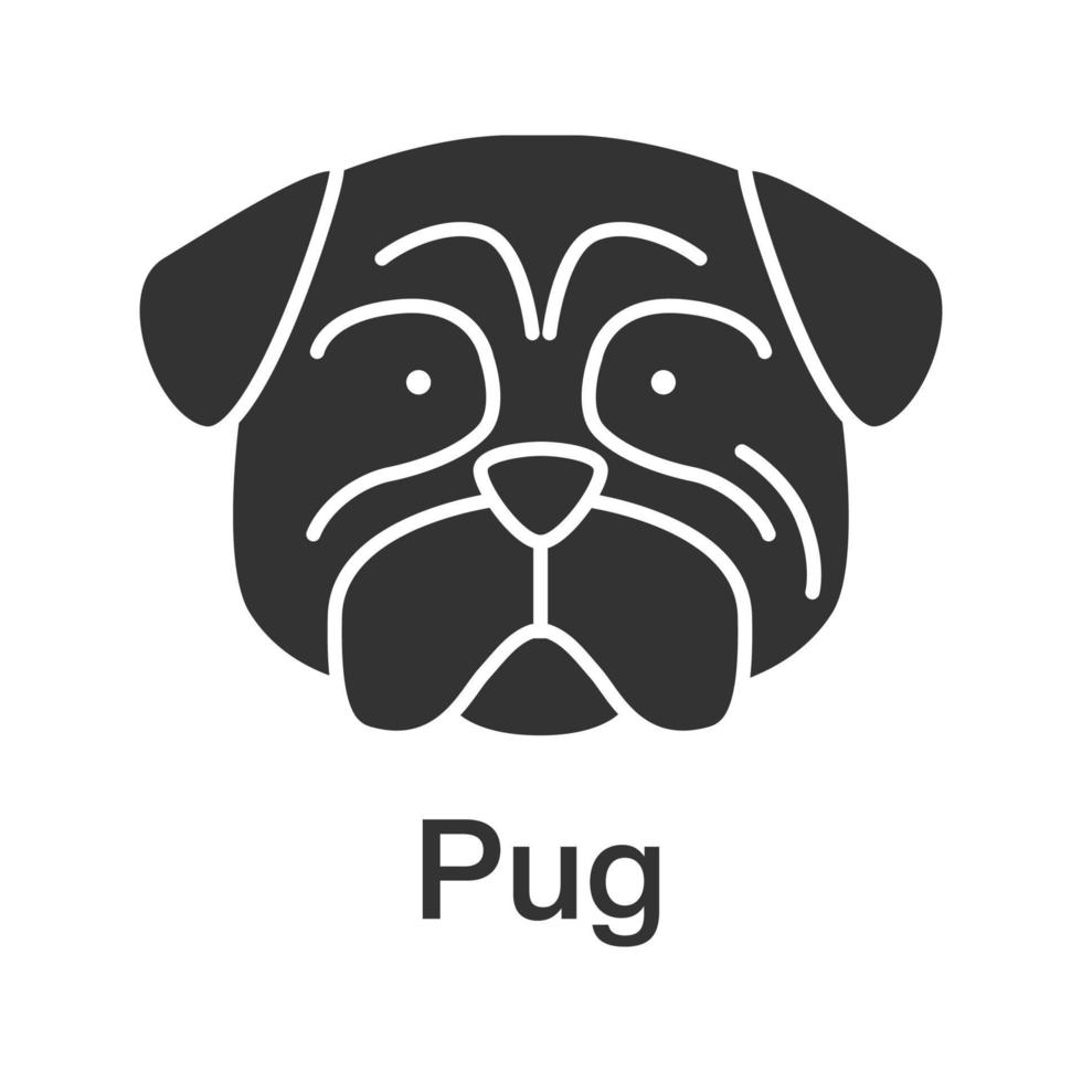 pug glyph-pictogram. dweilen. gezelschapshond ras. silhouet symbool. negatieve ruimte. vector geïsoleerde illustratie