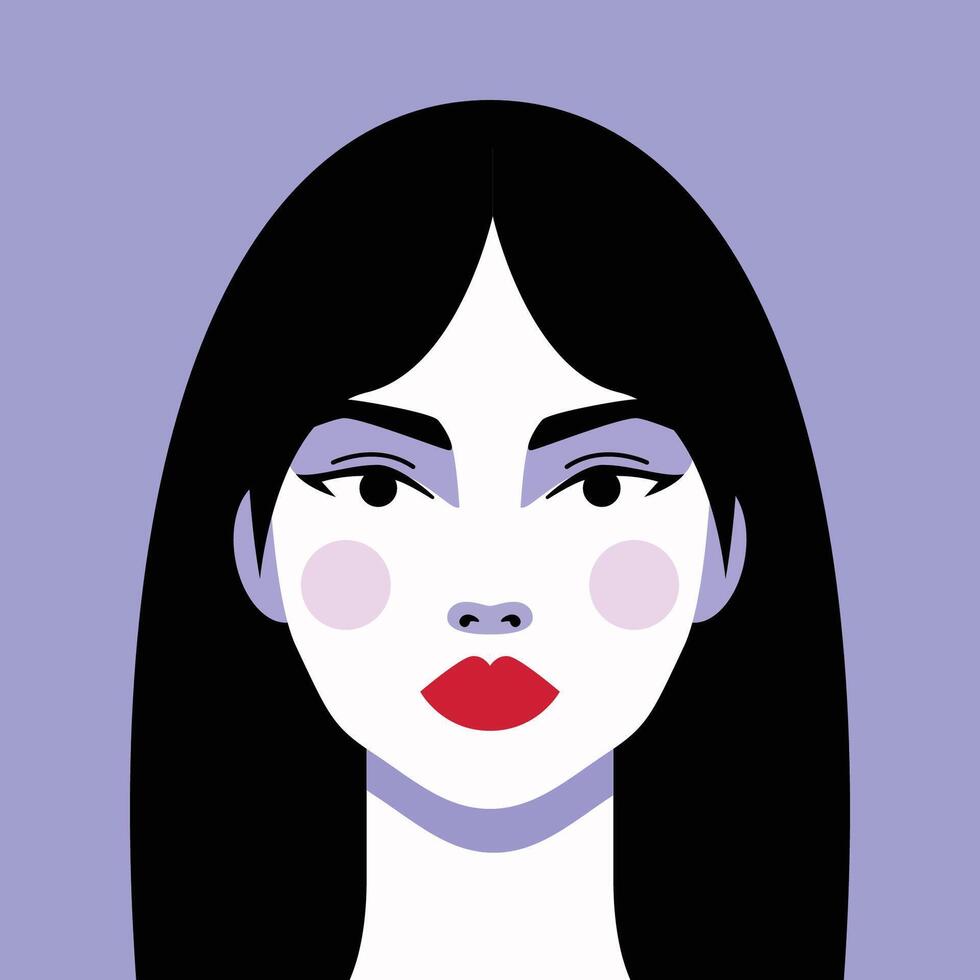 minimalistische vrouw portret. vlak ontwerp stijl. modieus kleurrijk illustratie. vrouw gezicht avatar geïsoleerd icoon. kleurrijk abstract tekenfilm karakter persoon. stoutmoedig aantrekkingskracht mensen levensstijl symbool. vector