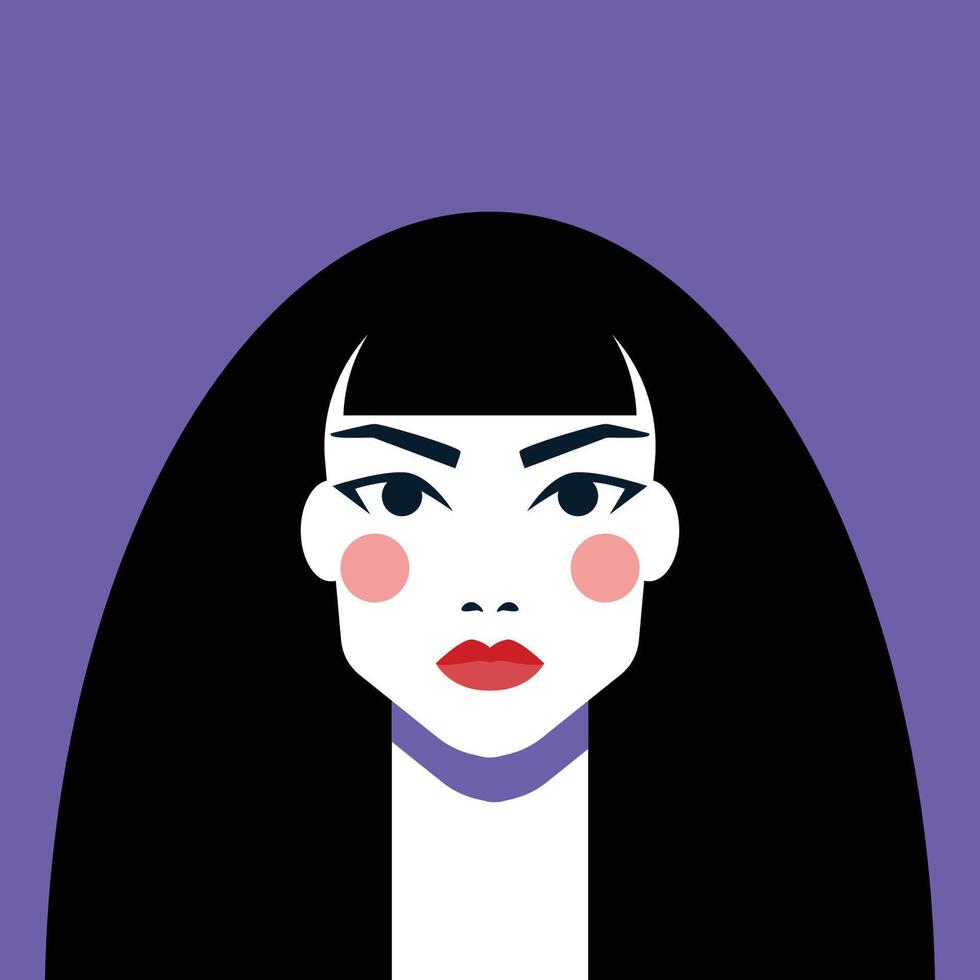 minimalistische vrouw portret. vlak ontwerp stijl. modieus kleurrijk illustratie. vrouw gezicht avatar geïsoleerd icoon. kleurrijk abstract tekenfilm karakter persoon. stoutmoedig aantrekkingskracht mensen levensstijl symbool. vector