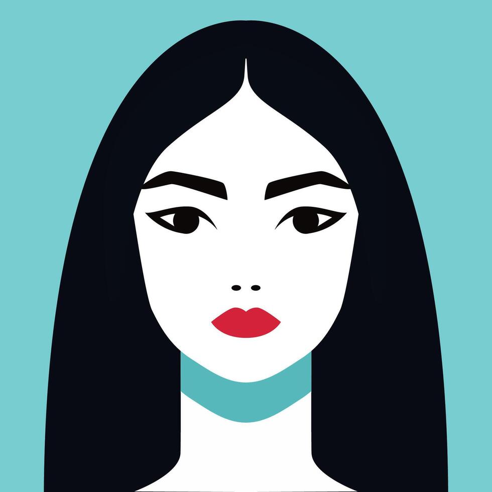 minimalistische vrouw portret. vlak ontwerp stijl. modieus kleurrijk illustratie. vrouw gezicht avatar geïsoleerd icoon. kleurrijk abstract tekenfilm karakter persoon. stoutmoedig aantrekkingskracht mensen levensstijl symbool. vector