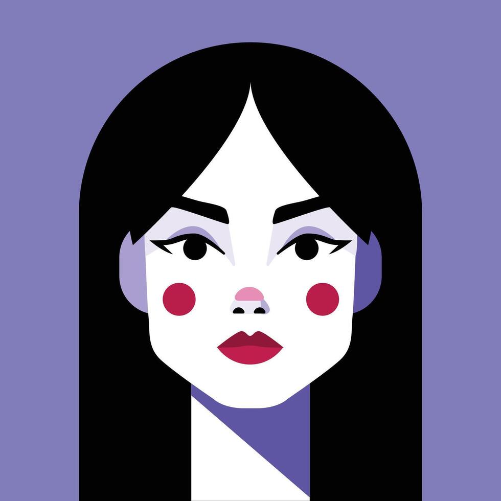 minimalistische vrouw portret. vlak ontwerp stijl. modieus kleurrijk illustratie. vrouw gezicht avatar geïsoleerd icoon. kleurrijk abstract tekenfilm karakter persoon. stoutmoedig aantrekkingskracht mensen levensstijl symbool. vector