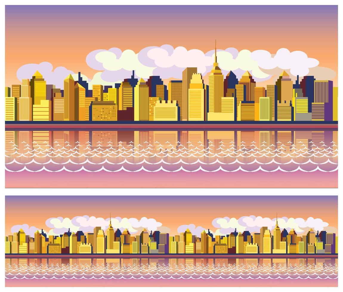illustratie van een panorama van een groot stad. naadloos horizontaal als nodig. vector