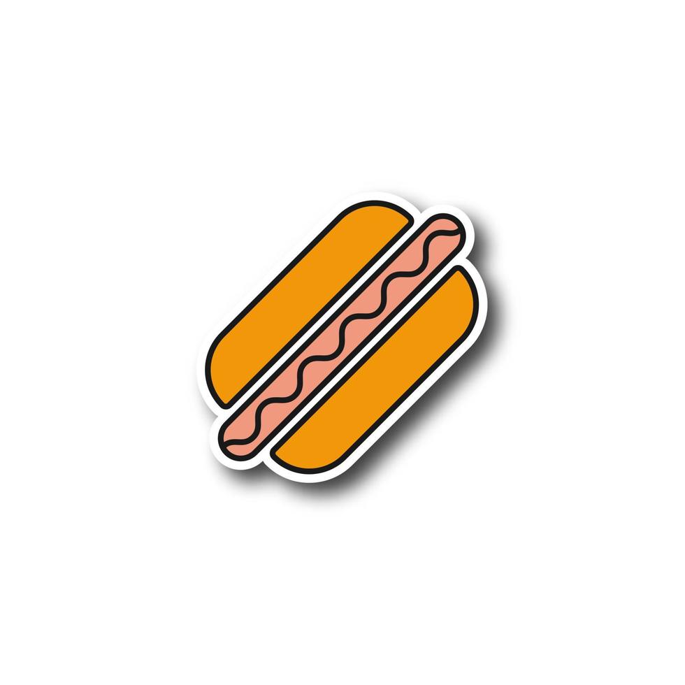 Amerikaanse hotdog-patch. worst in deeg kleur sticker. vector geïsoleerde illustratie