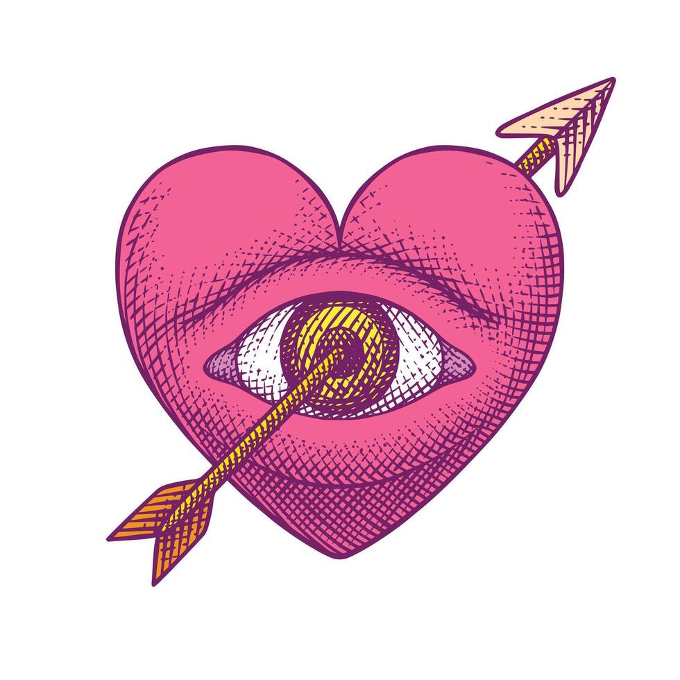de harten ogen zijn doorboord door pijlen wijnoogst illustratie vector