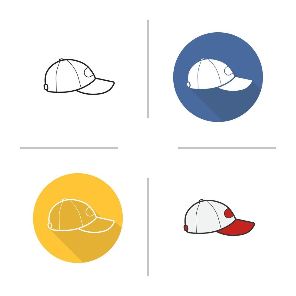 baseballcap pictogram. plat ontwerp, lineaire en kleurstijlen. geïsoleerde vectorillustraties vector