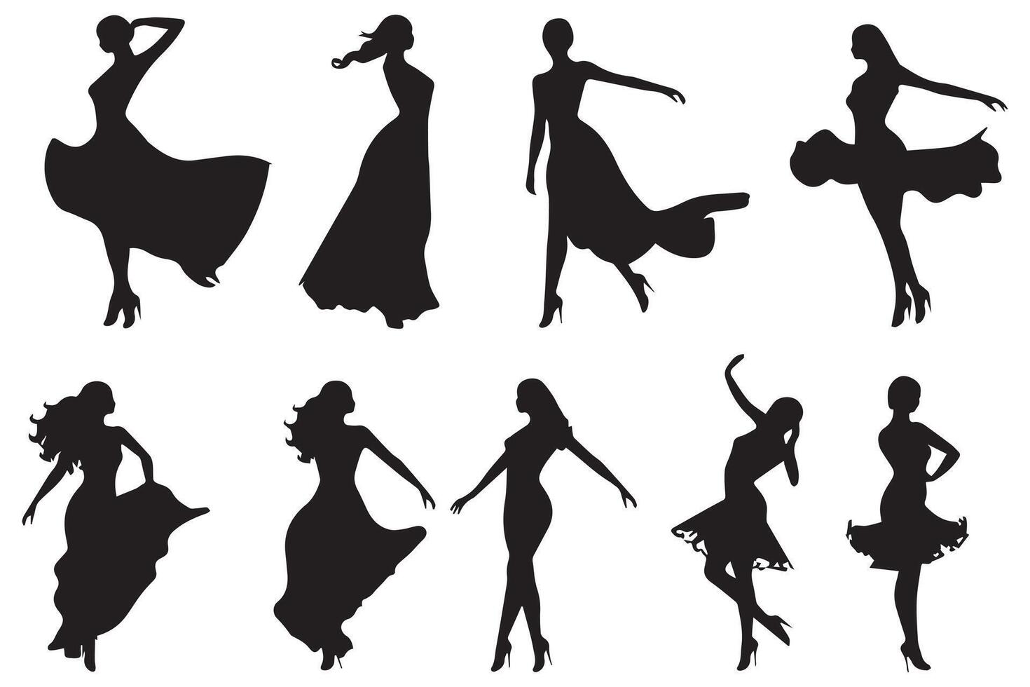 dansen meisje groep zwart silhouet vrouw figuur geïsoleerd over- wit achtergrond illustratie vector