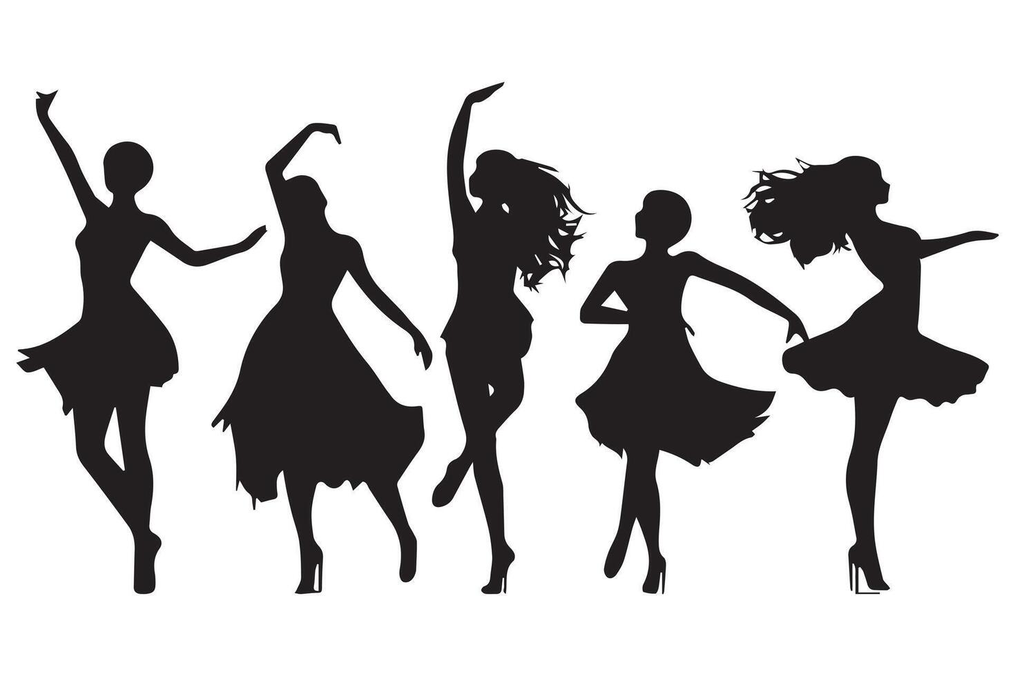 zwart silhouet van dansen meisjes Aan wit achtergrond vector