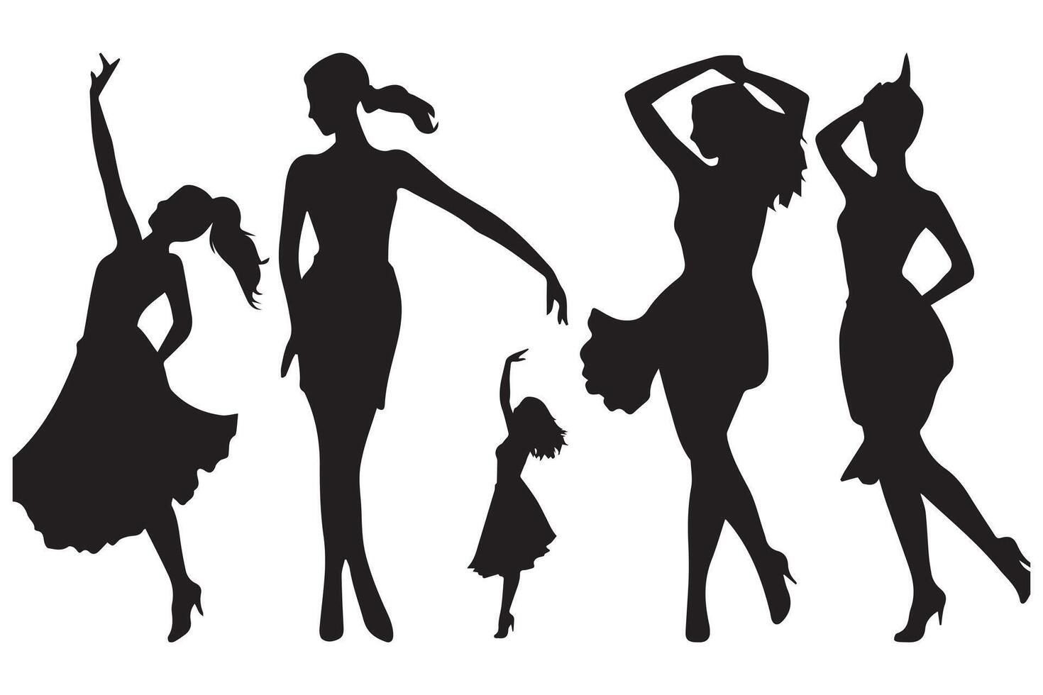 dansen meisje groep zwart silhouet vrouw figuur geïsoleerd over- wit achtergrond illustratie vector