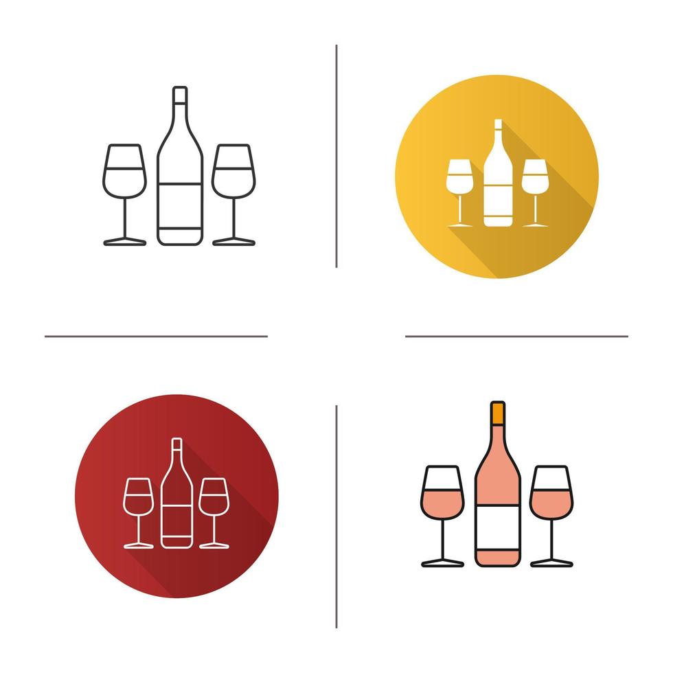 wijn en twee glazen icoon. plat ontwerp, lineaire en kleurstijlen. Champagne. geïsoleerde vectorillustraties vector