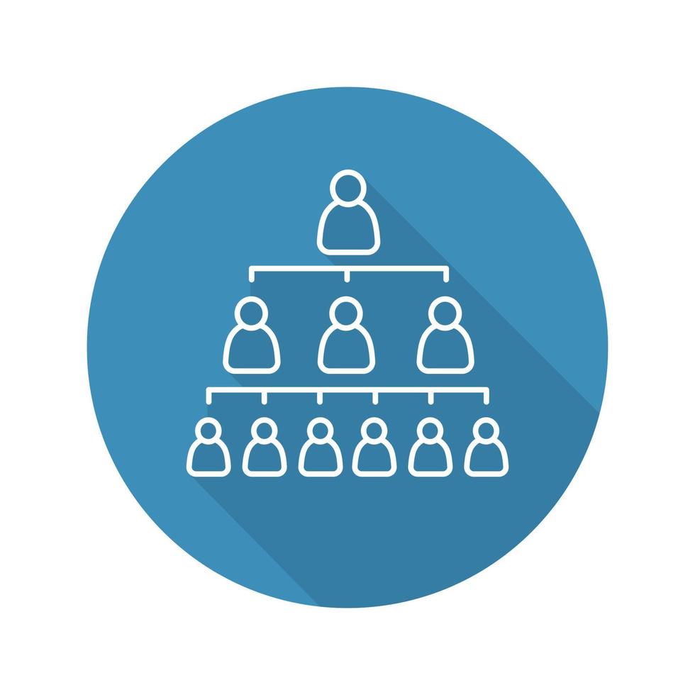 bedrijf hiërarchie plat lineaire lange schaduw pictogram. leiderschap. organisatiestructuur. vector lijn symbool
