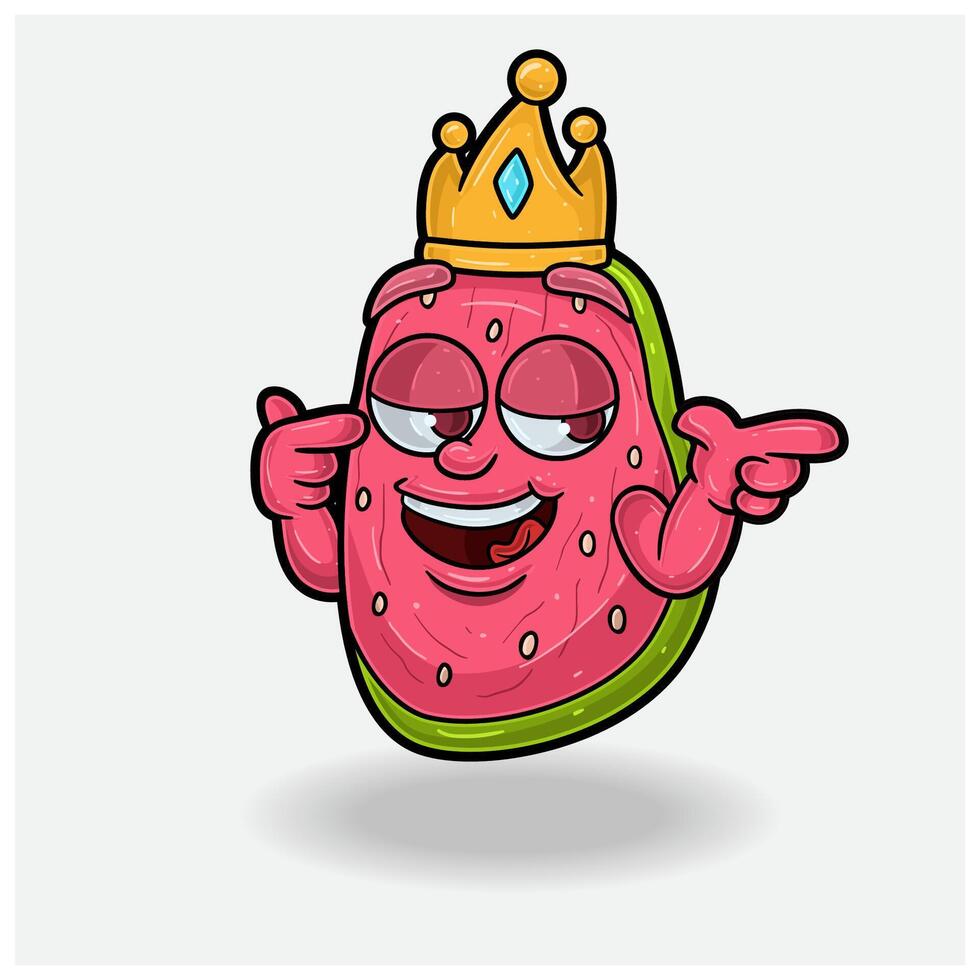 guava fruit met zelfvoldaan uitdrukking. mascotte tekenfilm karakter voor smaak, deformatie, etiket en verpakking Product. vector