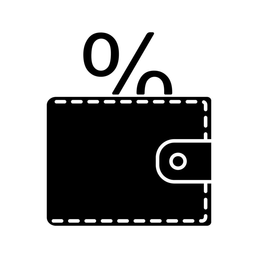 geldbesparende glyph-pictogram. portemonnee met procent binnen. silhouet symbool. negatieve ruimte. vector geïsoleerde illustratie