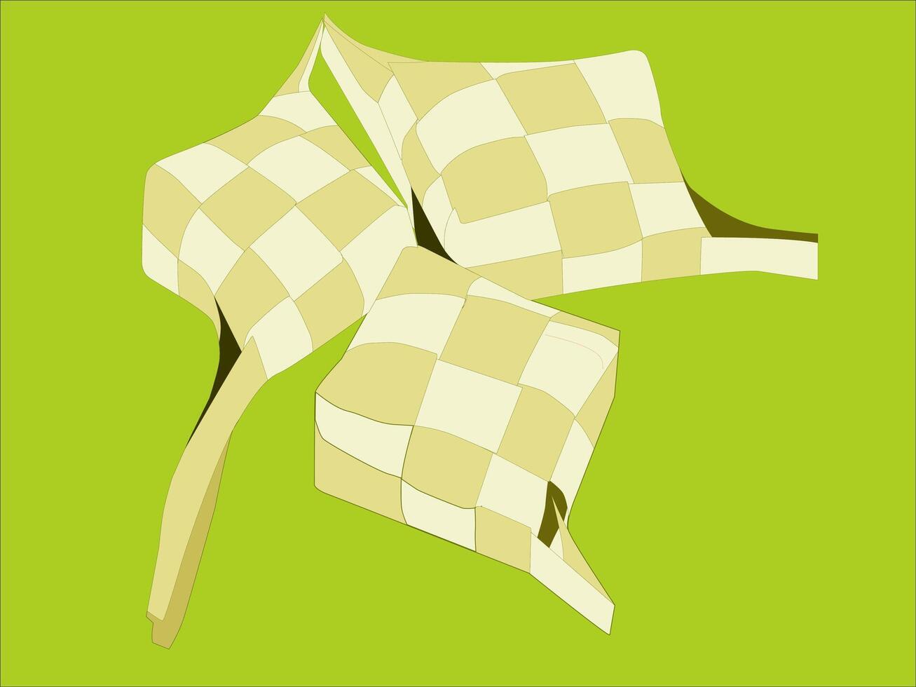 drie groen ketupat gerechten met een gekleurde backround vector