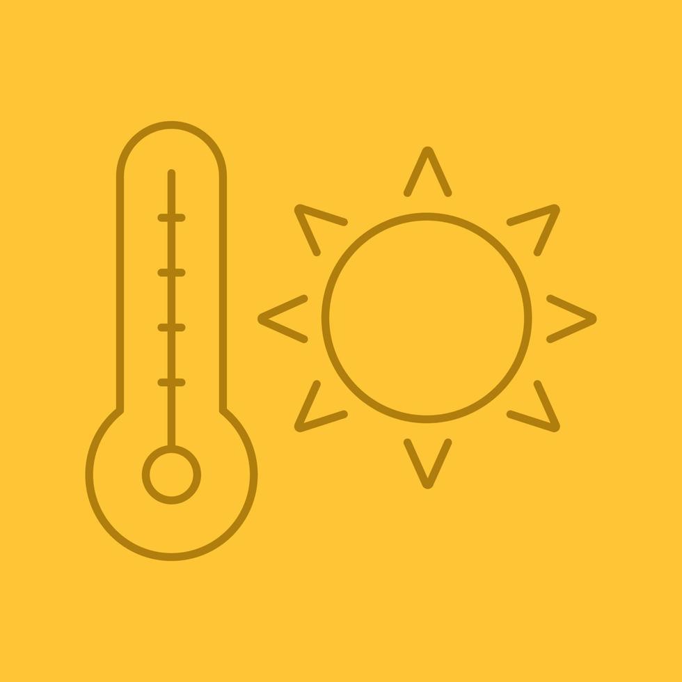 zomer warmte kleur lineaire pictogram. rijzende zon met thermometer. zomers weer. dunne lijn contour symbolen op kleur achtergrond. vector illustratie