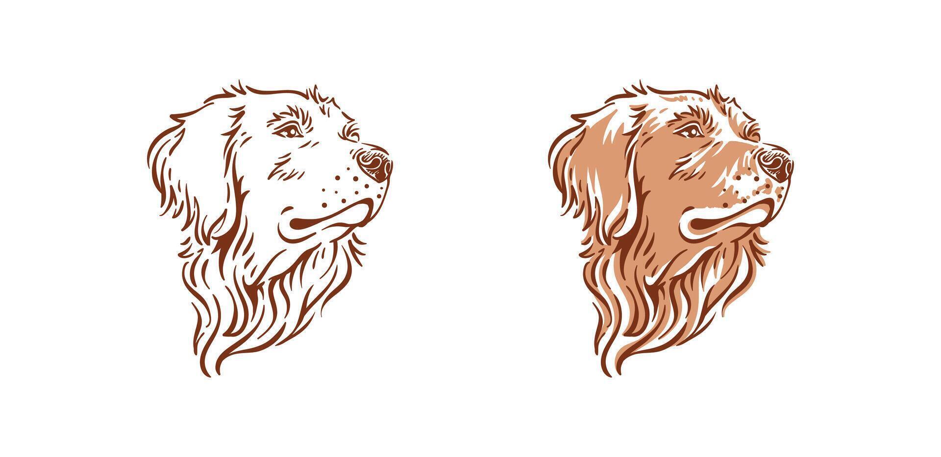 gouden retriever hond hoofd illustratie kant visie huisdier tekening vector