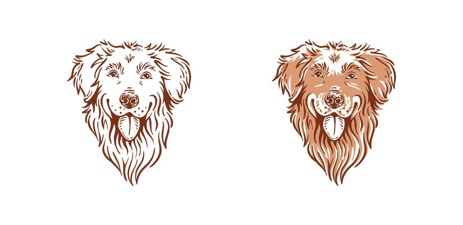 schattig hoofd hond illustratie van gouden retriever type van hond wijnoogst schattig huisdier tekening logo ontwerp vector