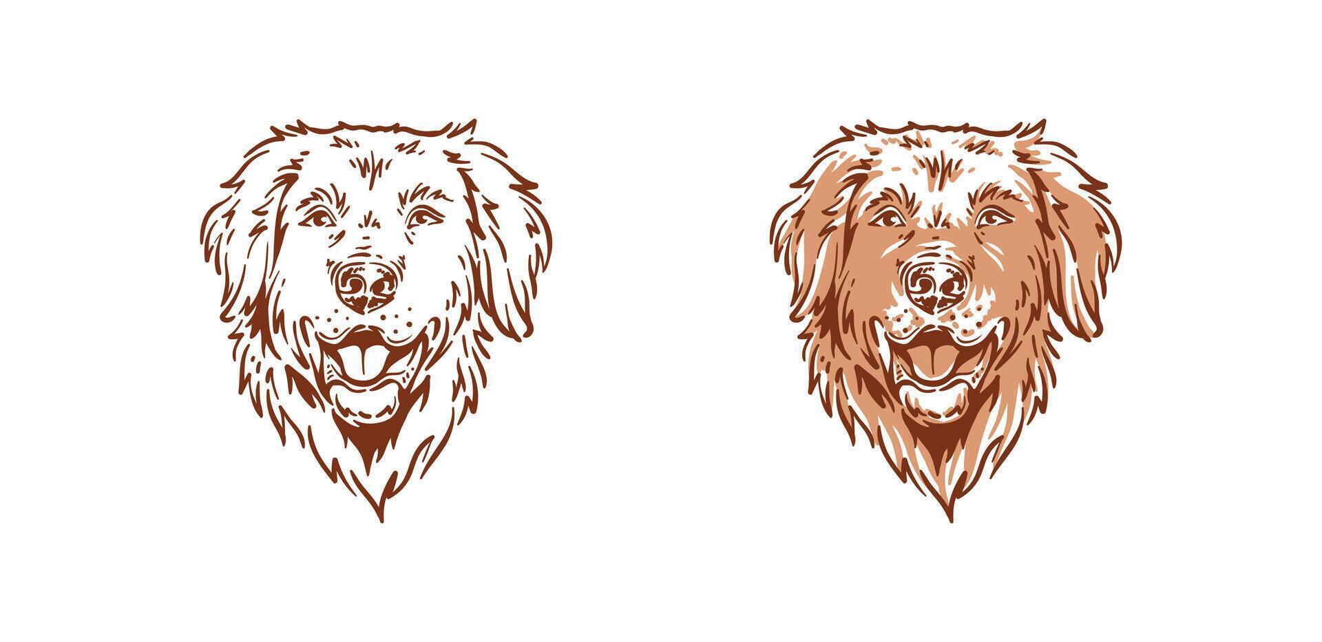 tekening van smiley gouden retriever hond hoofd hand- getrokken illustratie schattig dier gezicht vector