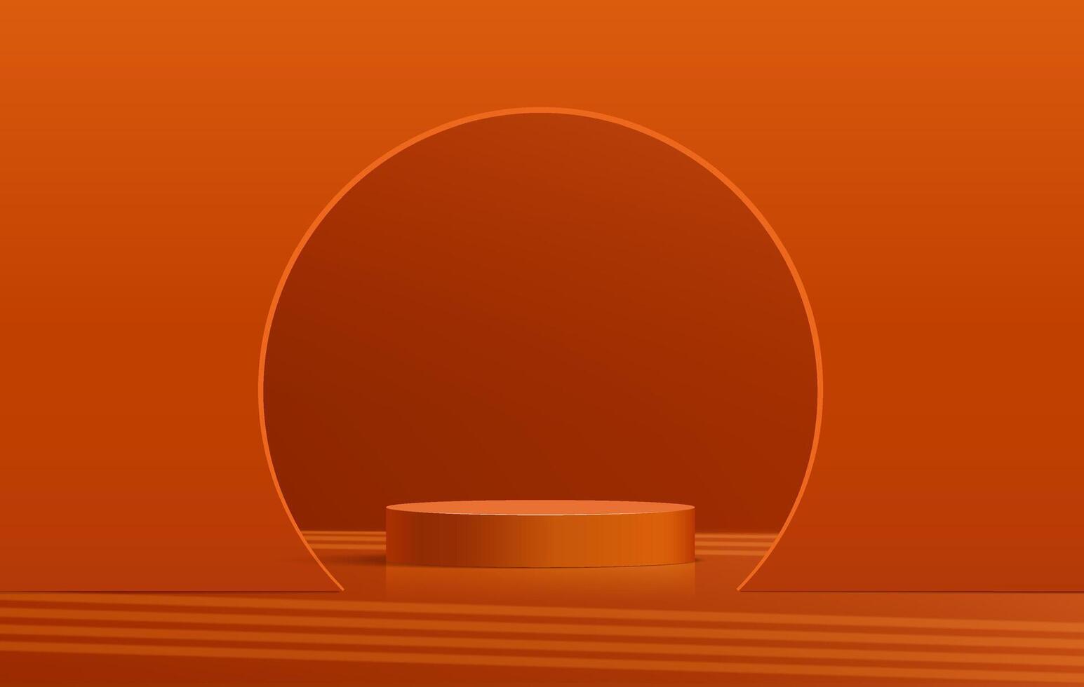 realistisch 3d oranje cilinder voetstuk podium met abstract boog achtergrond voor uw Product Scherm presentatie vector