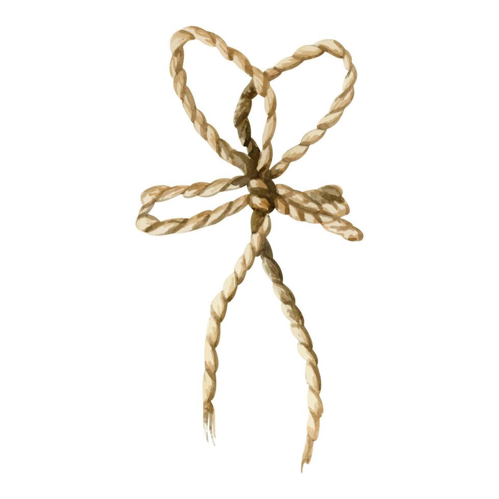 waterverf touw touw gebonden boog knoop. hand- getrokken jute- koord illustratie. elegant bruin draad clip art vector