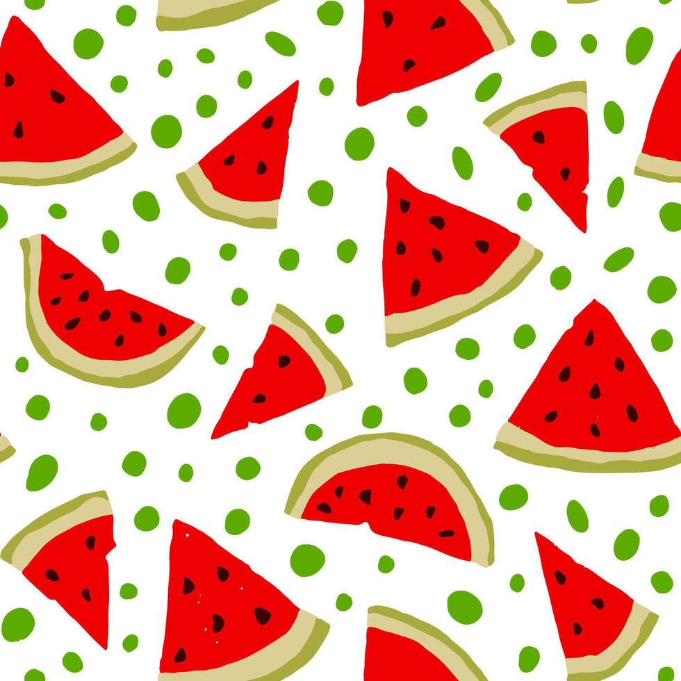 watermeloen plakjes naadloos herhaling patroon Aan wit achtergrond. tropisch fruit, reis, vakantie pret speels patroon. vector